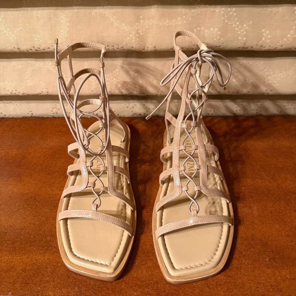Stuart Weitzman NWT Kora Lace-up
Gladiator Sandal cage Leather Tan 7.5